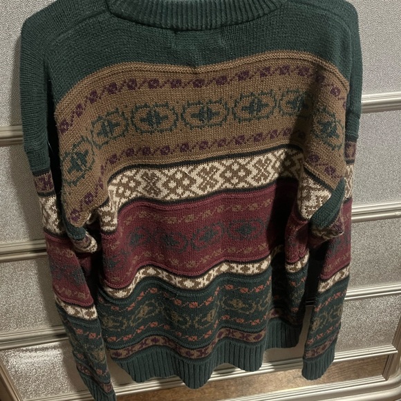 Men's Green and Brown Patterned Crewneck Sweater Vintage Grandpa Sweater - Picture 1 of 5